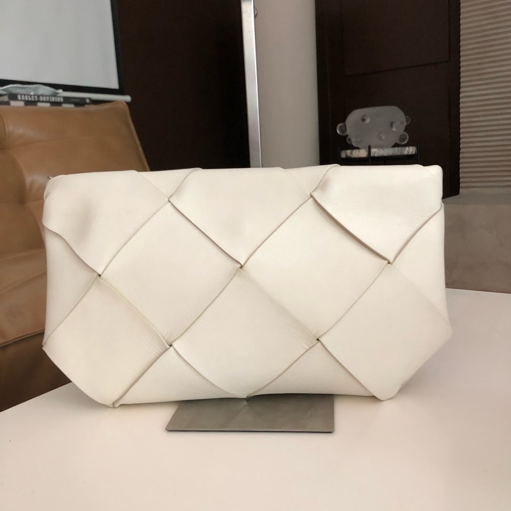 BOTTEGA VENETA Woven Leather Clutch Bag in Cream
